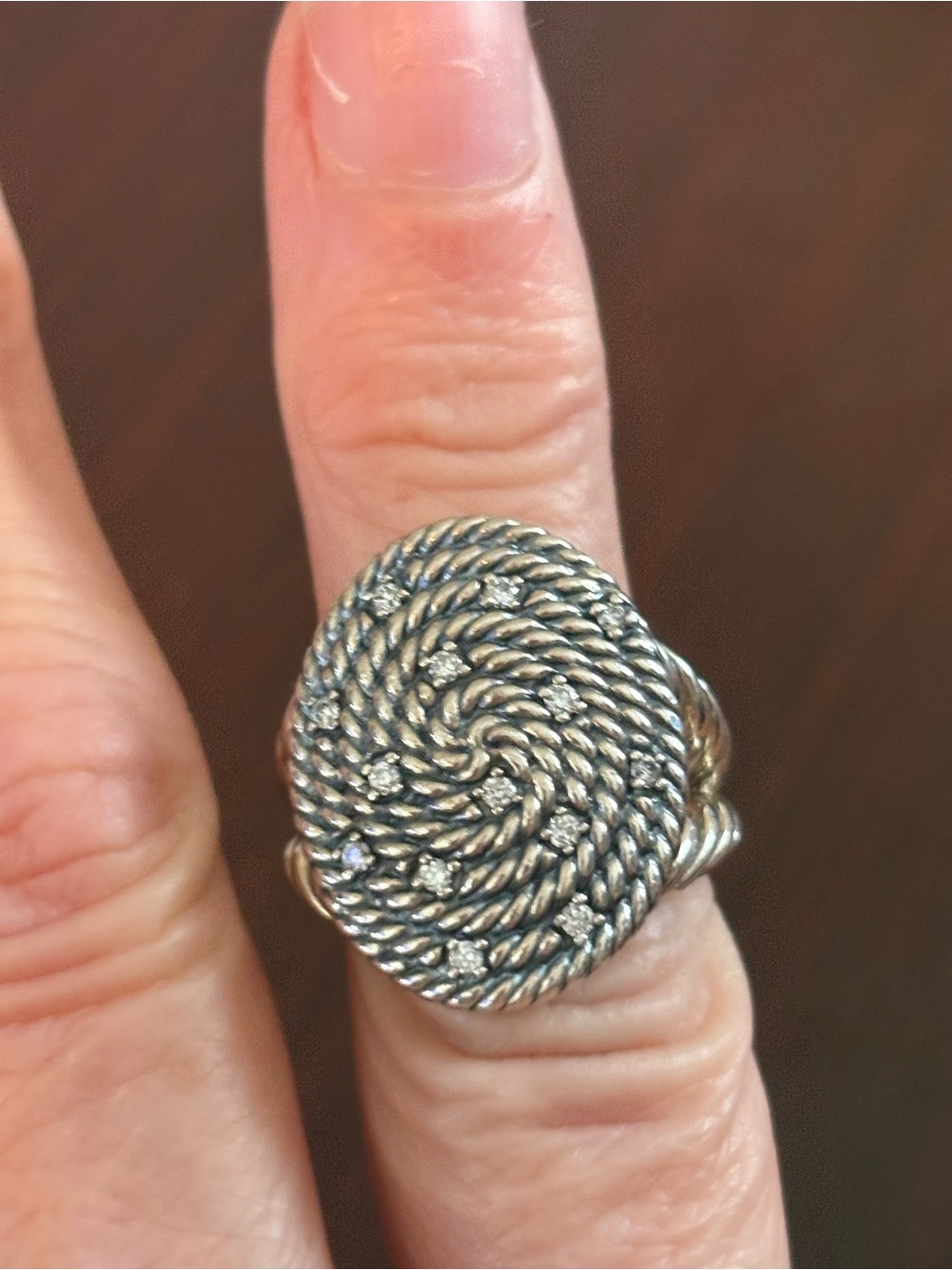 David Yurman Polished Silver Spiral Rope Ring size 7